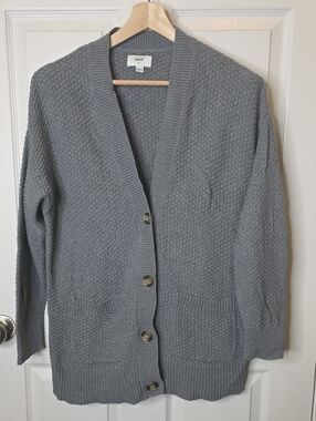 Aerie Cotton Oversized Varsity Cardigan in Gray Women's Size Small